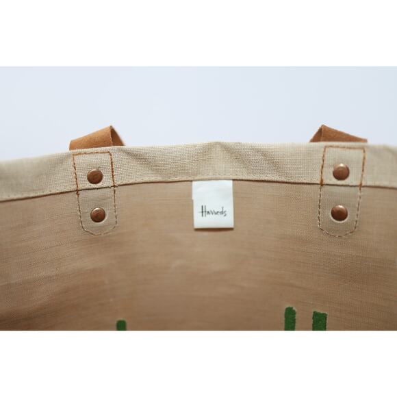 A5 New HARRODS Reusable Jute Cotton Food Halls Shopper Bag Tote Leather Handles - Picture 3 of 4